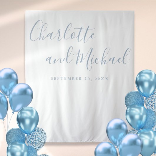 Tenture Douteuse Bleu Script Mariage Photo Booth fond