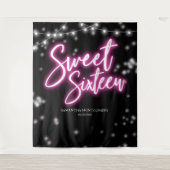 Tenture Doux 16 Anniversaire rose chaud Neon brillant noir (Devant)