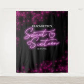 Tenture Doux 16 Anniversaires rose chaud Neon fond (Devant)