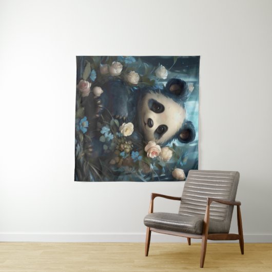 Tenture Doux Ours De Panda Chez Les Roses De La Jungle (En situation (horizontale))