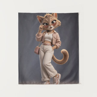 Tenture Doux Plaid en Molleton Chat Animé 3D pour Enfants