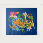 Tenture Dragon chinois vert Koi (Devant (Horizontal))