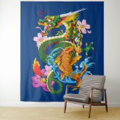 Tenture Dragon chinois vert Koi (En situation)