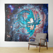 Tenture Dragon Cosmique Turquoise (En situation (horizontale))