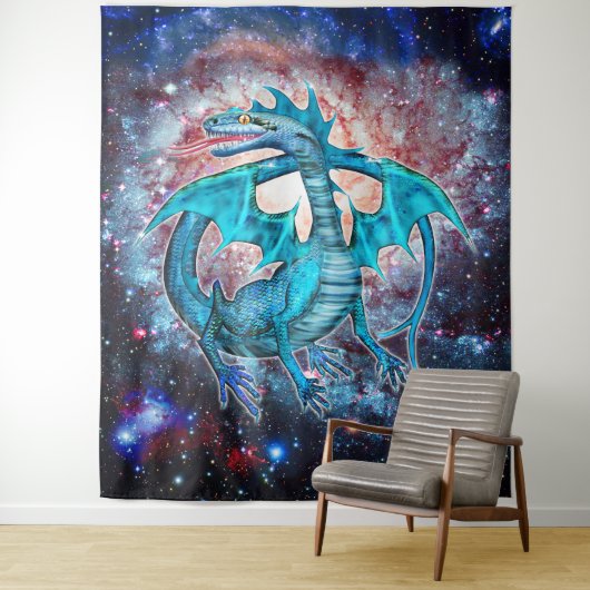 Tenture Dragon Cosmique Turquoise (En situation)