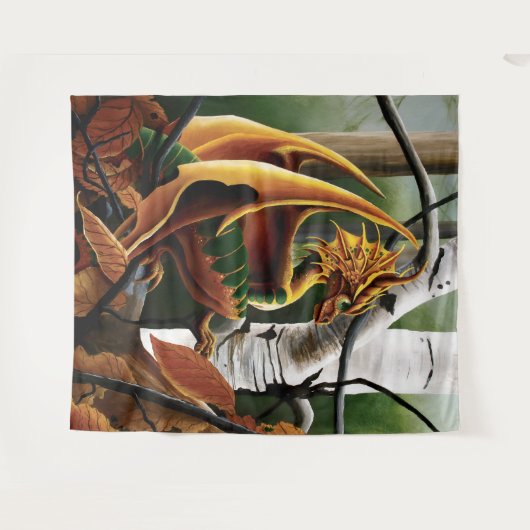 Tenture Dragon d'automne Imaginaire vert orange (Devant (Horizontal))