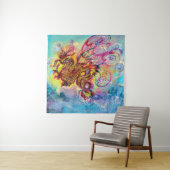 Tenture DRAGON DES MERS ET VAGUES BLEUES Fantaisie (En situation)