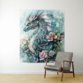 Tenture Dragon Enchanté Parmi les Roses (En situation)