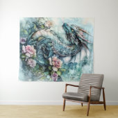 Tenture Dragon Enchanté Parmi les Roses (En situation (horizontale))