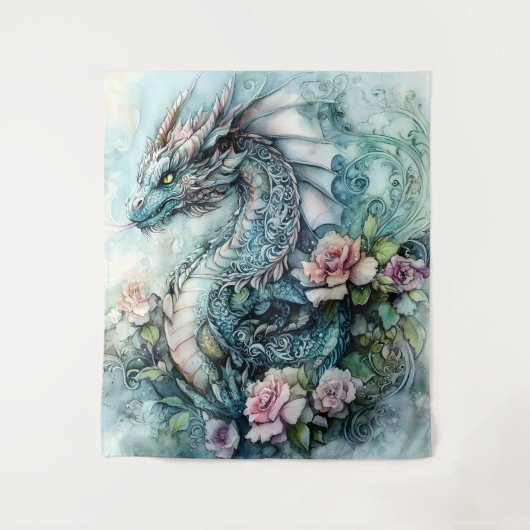 Tenture Dragon Enchanté Parmi les Roses (Devant)