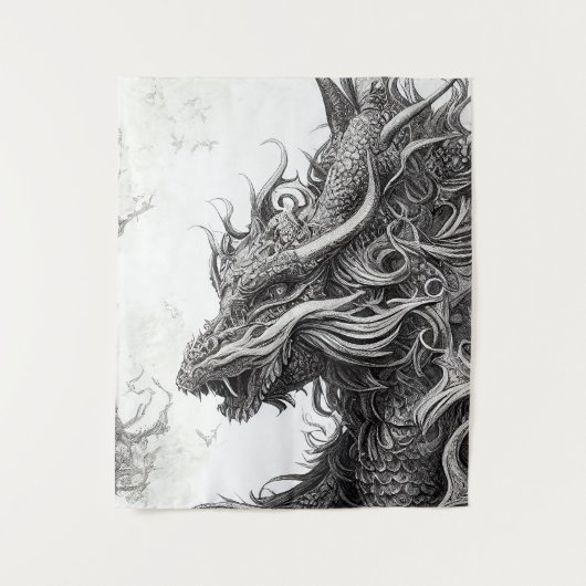 Tenture Dragon Legend Wild Nature Illustration Line Epic (Devant)