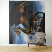 Tenture Dragon noir cuivre or (En situation)