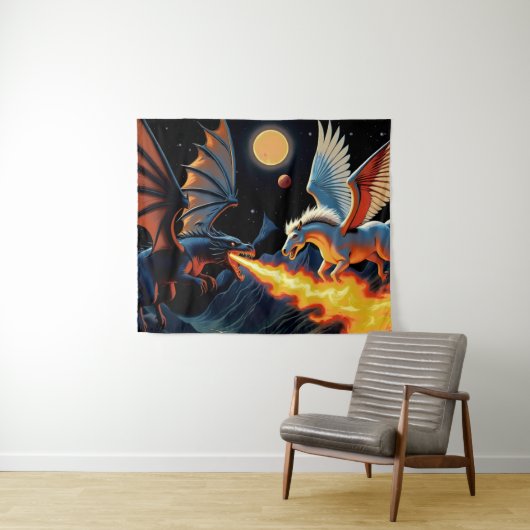 Tenture Dragon qui souffle du feu et Pégase (En situation (horizontale))