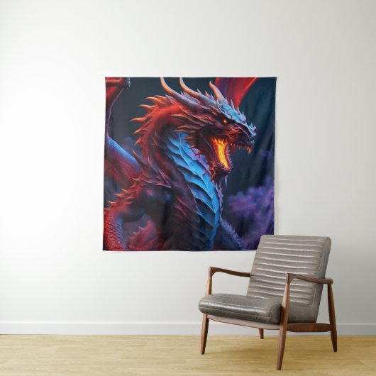 Tenture Dragon rouge et bleu (En situation)