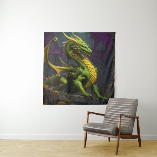 Tenture Dragon vert et jaune (En situation)