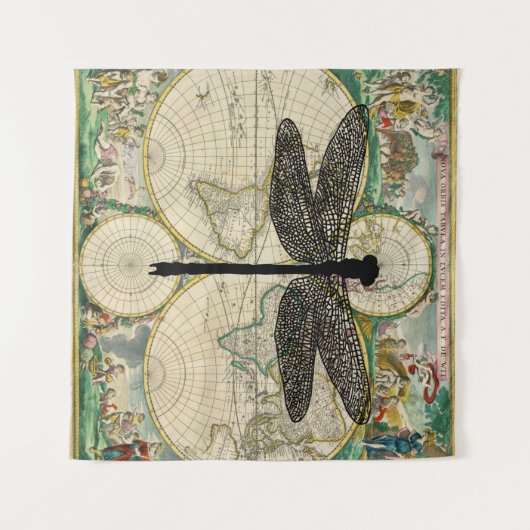 Tenture dragonfly Bug Insect Silhouette ancienne carte (Devant (Horizontal))