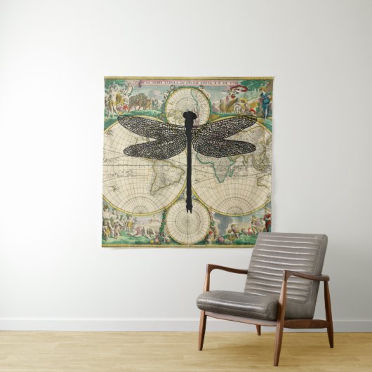 Tenture dragonfly Bug Insect Silhouette ancienne carte (En situation)