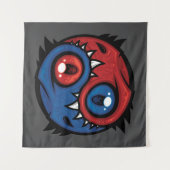 Tenture Dragons Yin Yang Rouge et Bleu (Devant (Horizontal))