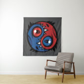 Tenture Dragons Yin Yang Rouge et Bleu (En situation (horizontale))