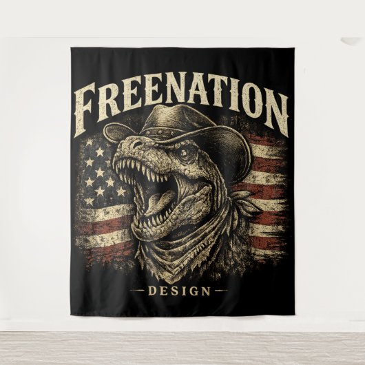 Tenture Drapeau américain Cowboy T-Rex vintage (Devant)