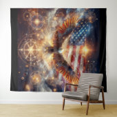 Tenture Drapeau américain - Étoiles et rayures - Aigle cha (En situation (horizontale))