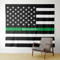 Drapeau américain mince ligne verte militaire mono