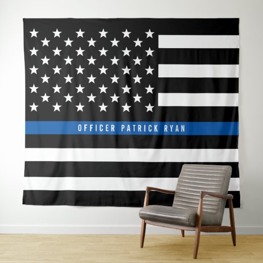 Tenture Drapeau américain monogramme Police Thin Blue Line (En situation (horizontale))