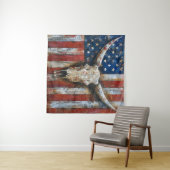 Tenture Drapeau américain patriotique crâne longhorne (En situation (horizontale))