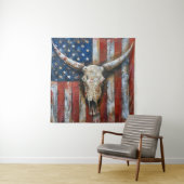 Tenture Drapeau américain patriotique crâne longhorne (En situation)