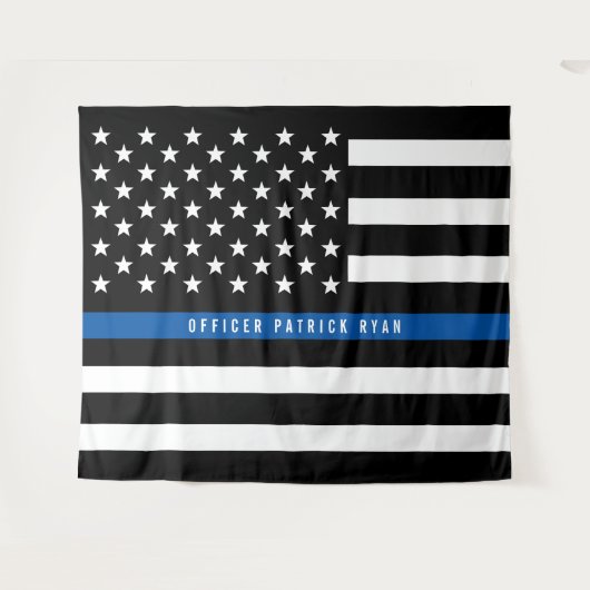Tenture Drapeau américain Police Thin Blue Line monogramme (Devant (Horizontal))