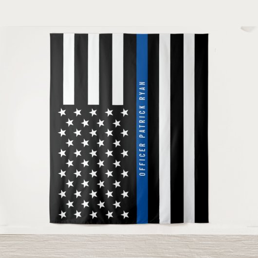 Tenture Drapeau américain Police Thin Blue Line monogramme (Devant)