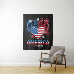 Tenture Drapeau Cœur Léopard 1776 2026 4 juillet