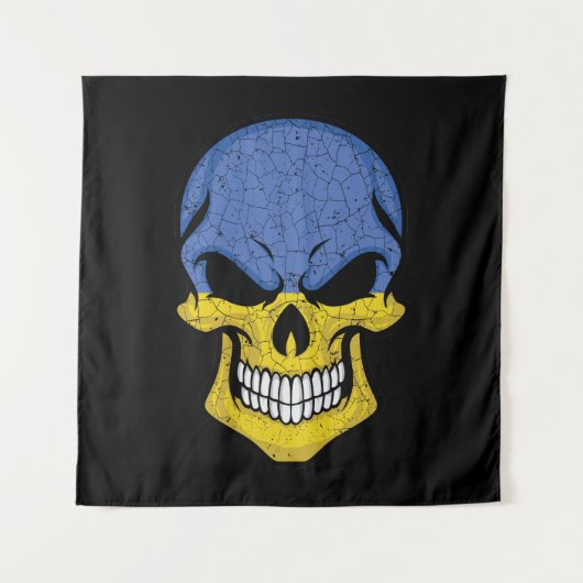 Tenture Drapeau crâne souriant de l'Ukraine (Devant)