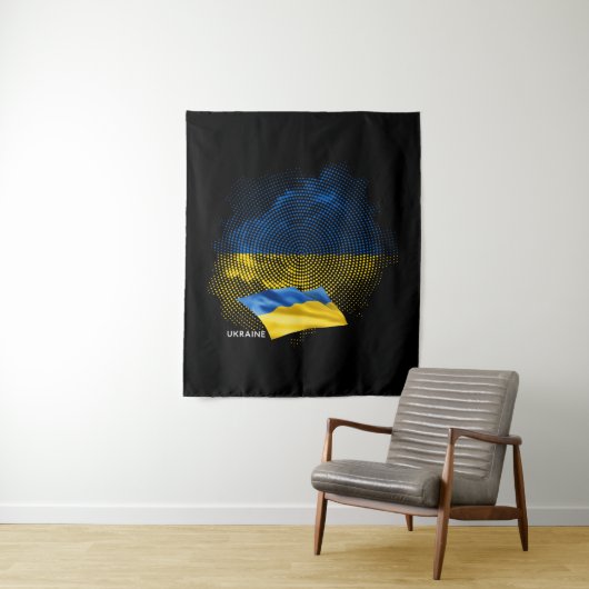 Tenture Drapeau de l'Ukraine (En situation)