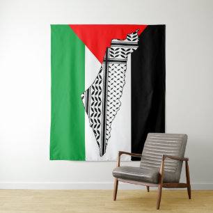 Tenture Drapeau de Palestine et carte avec Keffiyeh Motif