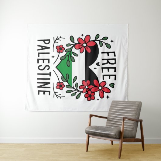 Tenture Drapeau de palestine libre (En situation (horizontale))