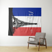 Tenture Drapeau France Tour Eiffel Rouge Blanc Bleu Monogr (En situation (horizontale))