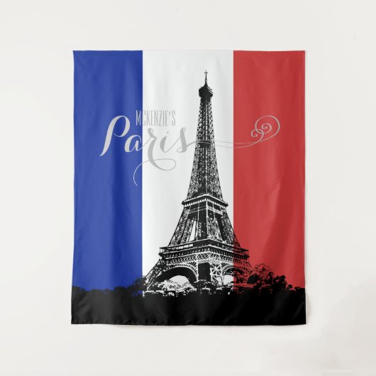 Tenture Drapeau France Tour Eiffel Rouge Blanc Bleu Monogr (Devant)