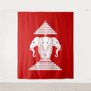 Tenture Drapeau Lao / Laos Éléphant à Trois Têtes Erawan