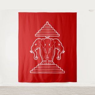Tenture Drapeau Lao / Laos Éléphant à Trois Têtes Erawan