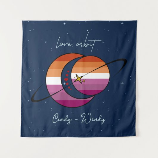 Tenture Drapeau lesbien Love Orbit Univers Soleil & Lune C (Devant)