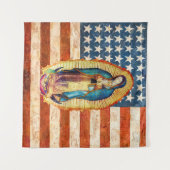 Tenture Drapeau Notre-Dame de Guadalupe & États-Unis (Devant (Horizontal))
