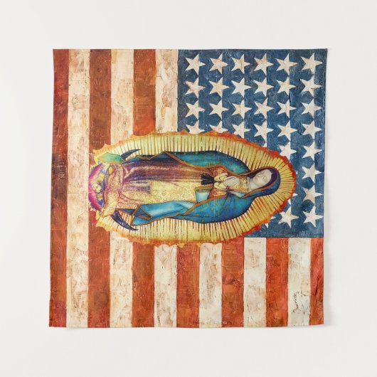 Tenture Drapeau Notre-Dame de Guadalupe & États-Unis (Devant (Horizontal))