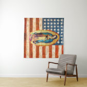 Tenture Drapeau Notre-Dame de Guadalupe & États-Unis (En situation (horizontale))