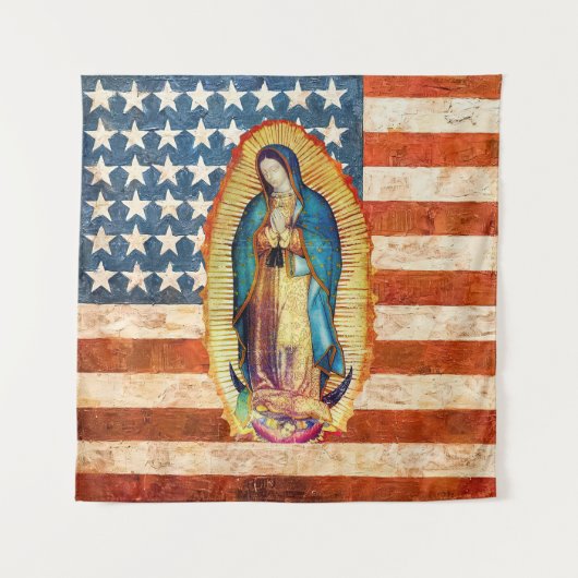 Tenture Drapeau Notre-Dame de Guadalupe & États-Unis (Devant)