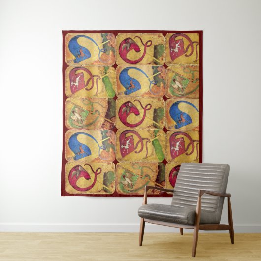 Tenture Drapeaux de cour allemands /Chiens, Cerfs, Faucons (En situation)