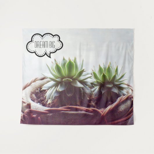 Tenture Dream Big Phrase Green Succulent (Devant (Horizontal))