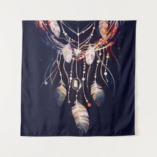 Tenture Dreamcatcher, branches, style boho, art numérique. (Devant)