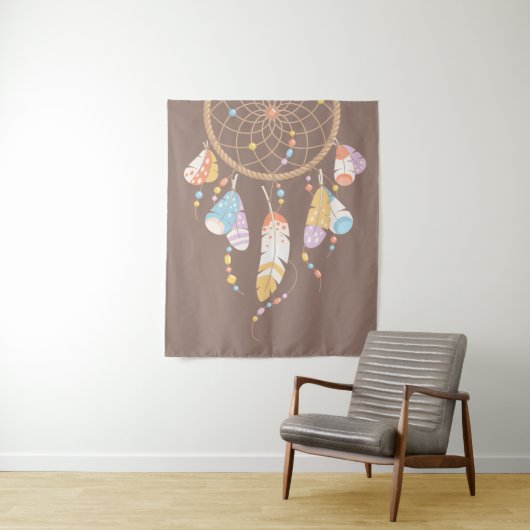Tenture Dreamcatcher de Boho Tribal sur Brown (En situation)