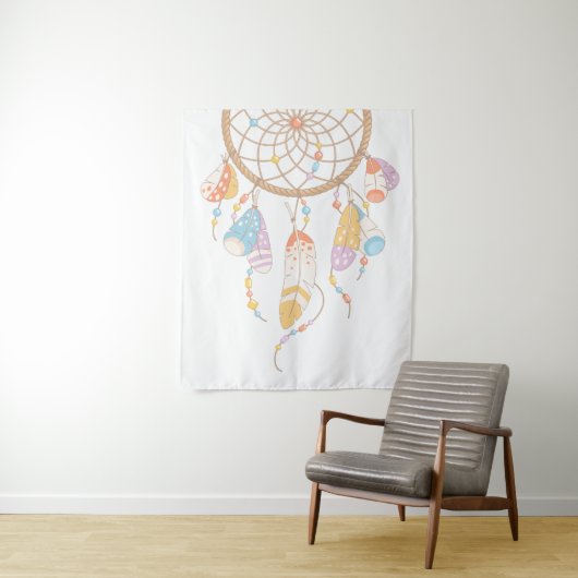 Tenture Dreamcatcher de la tribu Boho en blanc (En situation)